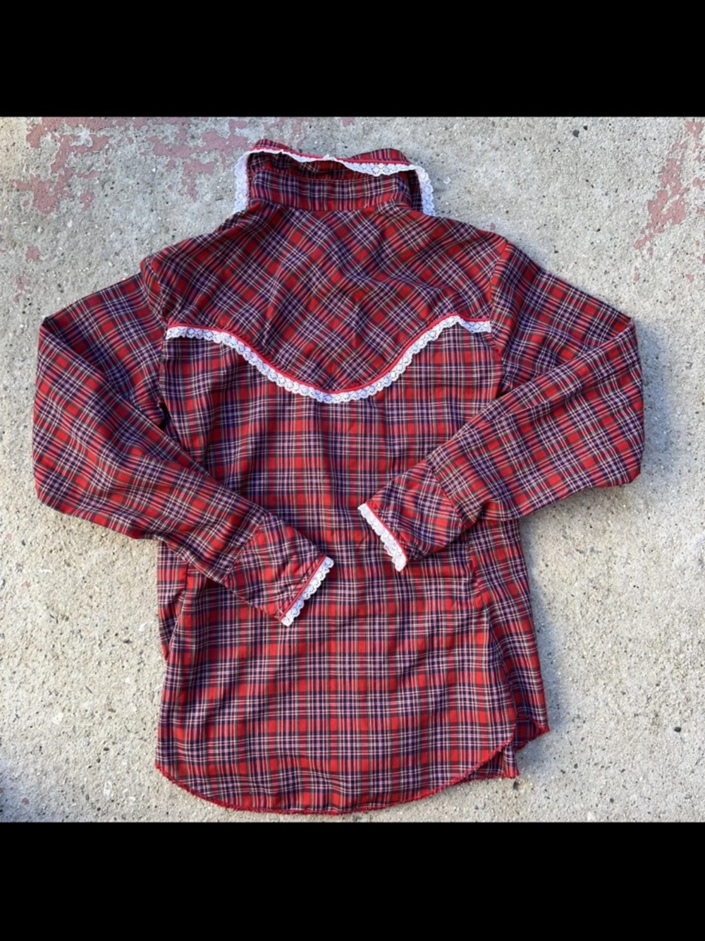 Vintage Miss Rodeo America Western Plaid Pearl Snap Shirt S Lace Dolly Parton - Picture 3 of 8